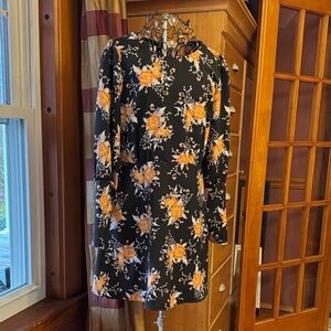Free People - Parker Long Sleeve Mini Dress - Black w Grey/Orange Floral Design